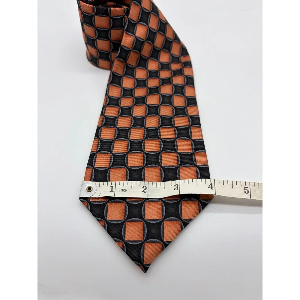 J.Z. Richards for Nordstrom, Orange/Black Textured Square Geometric Pattern Silk